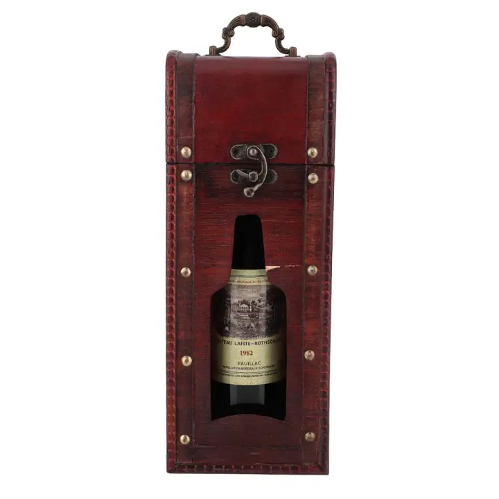 Caja de almacenamiento de vino tinto individual Vintage, paquete de vino de madera portátil, caja de regalo con asa - 1
