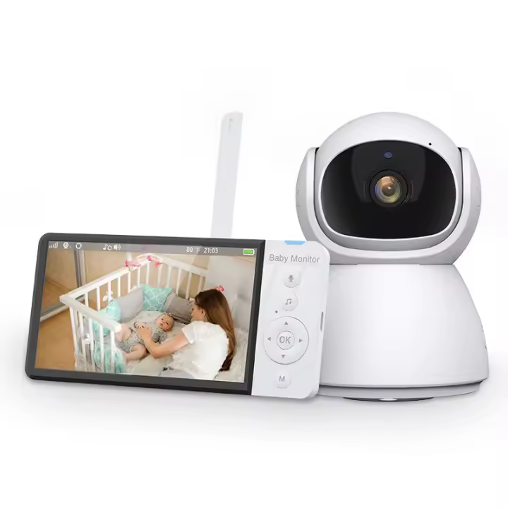 Monitor para Bebé con Cámara y Visión Nocturna, Pantalla LCD de 5", 20 Horas de Duración de la Batería, Alcance de 300M, Comunicación Bidireccional, Sensor de Temperatura, 360 °   Inclinación, resolución de video 1080p, no requiere wifi - 1