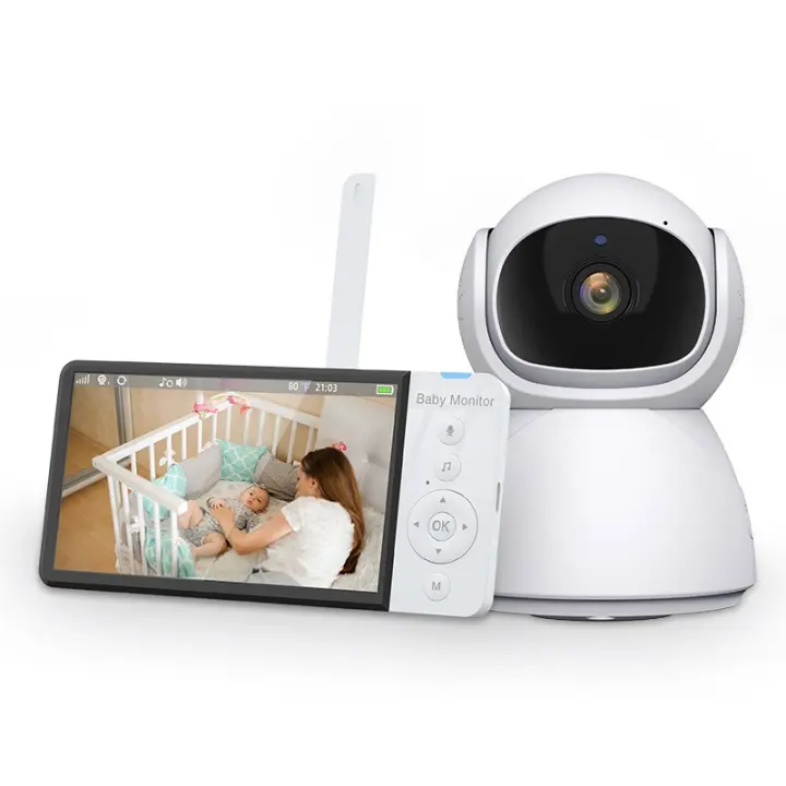 Monitor para Bebé con Cámara y Visión Nocturna, Pantalla LCD de 5", 20 Horas de Duración de la Batería, Alcance de 300M, Comunicación Bidireccional, Sensor de Temperatura, 360 °   Inclinación, resolución de video 1080p, no requiere wifi - 1