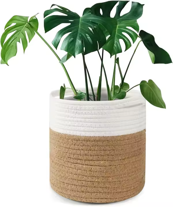Maceta de flores con forro, cesta de almacenamiento tejida de algodón, 20cm - 1