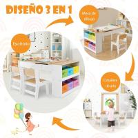 Juego de Mesa y 2 Sillas de Arte para Niños, Escritorio de Juegos y Manualidades 2 en 1 para Niños con Mesa Elevable, Rollo de Papel, Vasos de Pintura y 6 Contenedores (Natural) - details 1