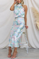 BUNO-2024 nuevo vestido de satén estampado de tiras sin mangas para mujeres ligeras y maduras, vestidos de fiesta elegantes, vestidos casuales para mujeres. - details 5