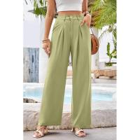 Mujeres de cintura alta, pantalones de vestir lisos de moda, pantalones sueltos de pierna recta para - details 17