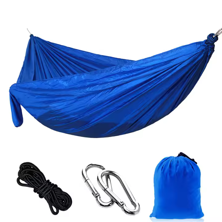Hamaca Doble para Acampar, Hamaca de 270x140 cm, nailon Ligero, paracaidas portátil, Adecuado para viajes de Mochila Azul Playa - 1