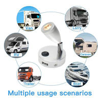 Luz LED de lectura para Interior de RV, foco con puerto USB de 5V y 2A, 12V y 24V, 2W, para barco, yate, caravana, remolque, dormitorio, 3 colores - details 9
