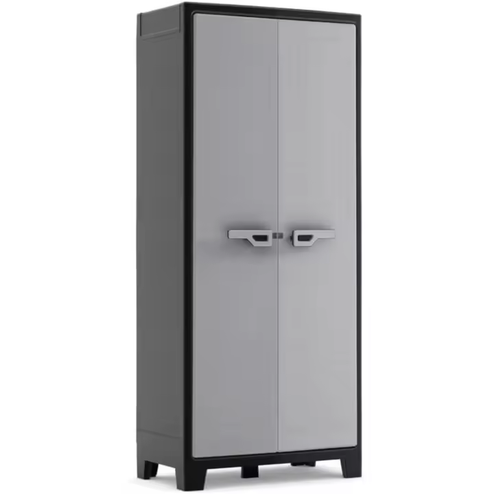 Armario alto | Almacenaje Interior y Exterior | Resina | Resistente al Agua con 2 Puertas y 4 Estantes de altura regulable | Color Negro/Gris | 80 x 44 x 182 cm - 1