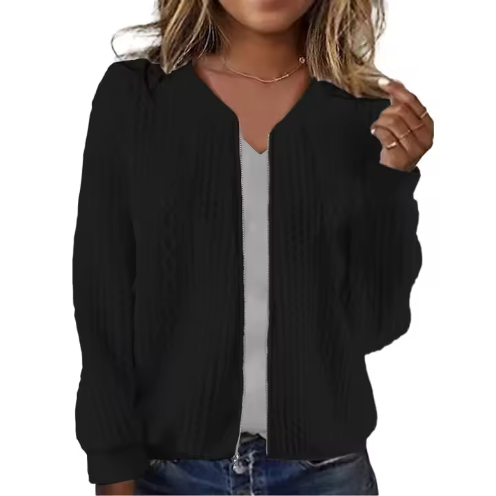 Chaqueta de punto para mujer, sudadera de manga larga con cremallera, uniforme de béisbol - 1