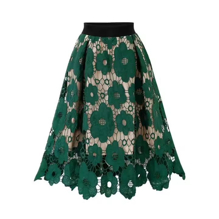 Falda Midi de mujer con cintura, cintura larga, elegante, Ence Ral, corte A, cintura alta elástica - 1