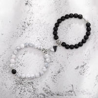 2 unids/set de pulseras de pareja con cuentas de piedra Natural, imán de corazón, atracción para mujeres y hombres, pulsera Simple de relación de amor, joyería - details 0