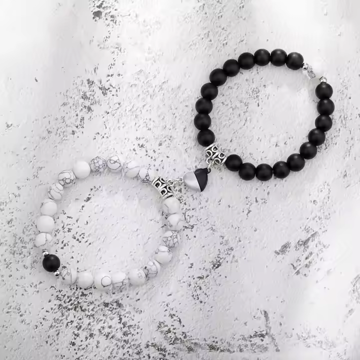 2 unids/set de pulseras de pareja con cuentas de piedra Natural, imán de corazón, atracción para mujeres y hombres, pulsera Simple de relación de amor, joyería - 1