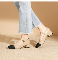 Zapatos de tacón grueso con boca baja y punta cuadrada Xiaoxiangfeng - details 14