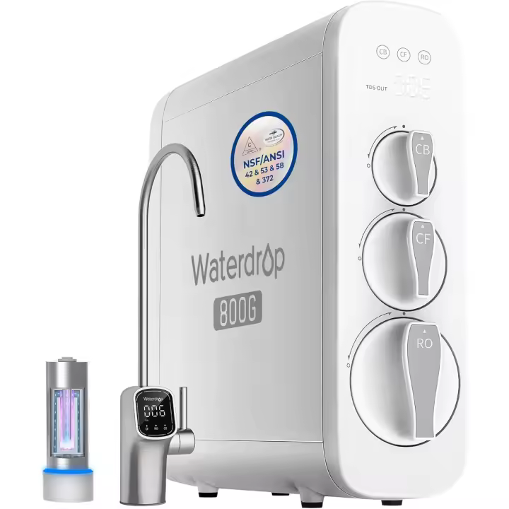 Waterdrop Sistema de Ósmosis Inversa, 800 GPD de Flujo Rápido, Certificado NSF/ANSI 58, 3:1 de Pureza a Drenaje, Sistema de Filtro de Agua Bajo el Fregadero sin Tanque, Reducción de TDS - 1