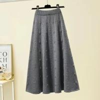 Faldas largas tejidas de otoño e invierno para mujer, falda elegante de cintura alta de Color sólido, faldas por debajo de la rodilla suaves elásticas elegantes para mujer - details 3