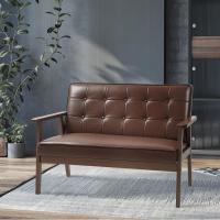Sofá de Tres Plazas Tapizado en PU Resalto de Madera Carga de 250kg Ideal para Sala de Estar Dormitorio - details 6