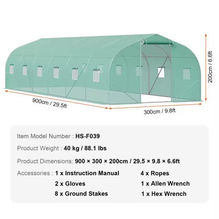SucceBuy Invernadero de túnel con entrada, túnel de invernadero con casa de aro, casa caliente para plantas con marco de acero galvanizado, cubierta de PE verde, puerta enrollable con cremallera y 6 ventanas para exteriores - 1