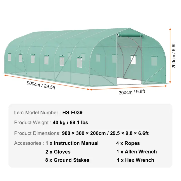SucceBuy Invernadero de túnel con entrada, túnel de invernadero con casa de aro, casa caliente para plantas con marco de acero galvanizado, cubierta de PE verde, puerta enrollable con cremallera y 6 ventanas para exteriores - 1