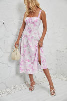 Vestido midi de satén con tirantes finos para mujer, abertura frontal, hueco - details 47