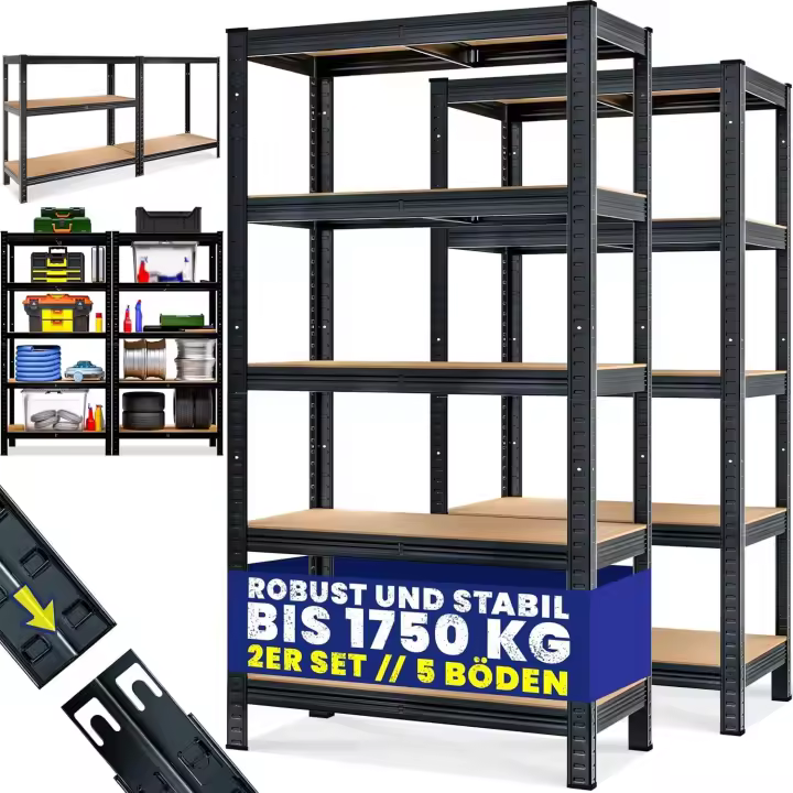 2X Estanterías Metálicas 180x90x40cm 1750 Kg Cargas Pesadas Almacenaje Garage Tableros MDF Taller - 1