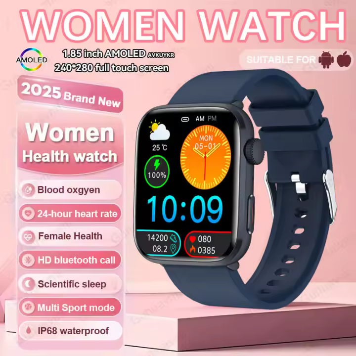 Rastreador de actividad física deportivo NFC para mujer, seguimiento Menstrual, presión arterial AMOLED de 2025 pulgadas, frecuencia cardíaca y temperatura, Bluetooth, novedad de 1,85 - 1