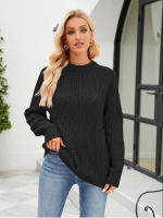 Suéter de cuello redondo de Color sólido para mujer, Jersey suelto británico, Jersey de punto rojo, Tops casuales para mujer - details 8