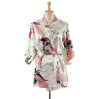 Kimono japonés con estampado de pavo real para mujer, ropa de dormir de estilo corto de satén de seda, camisón de casa, bata de baño, disfraz - details 8