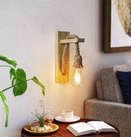 Lámpara de pared de cuerda de cáñamo Estilo Vintage, luz de madera para comedor, dormitorio, decoración Industrial, iluminación interior, mesita de noche, E27, 110V, 220V - details 0