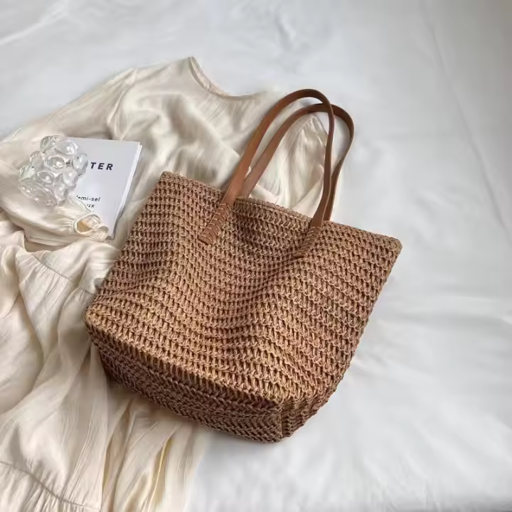 Bolso de Playa de Paja a la Moda Bolso de Viaje con Cierre de Cremallera - 1