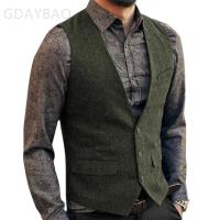Chaleco de traje para hombre, chaleco azul de mezcla de lana con una hilera de botones, chaleco vaquero, chaqueta ajustada informal Formal de negocios - details 4