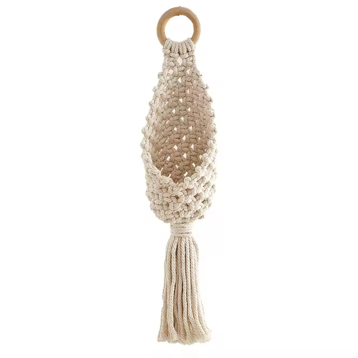 Cesta Colgante Tejida a Mano, Maceta Boho para Tillandsias, Decoración de Jardín con Red para Plantas, Diseño Aéreo Natural - 1
