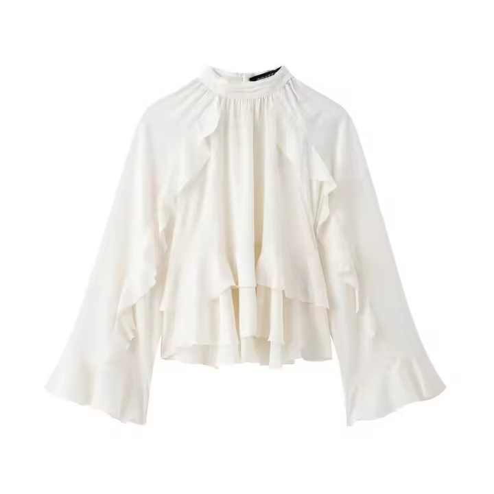 OUWU- Blusa con pliegues para mujer, camisa de manga larga, elegante, primavera, 2025 - 1