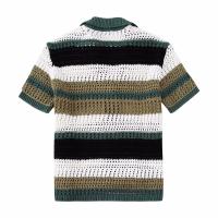 Moda Mujer primavera manga corta suelta cuello Polo tejido a rayas suéter cárdigan Chic Mujer abrigo de punto suave Mujer - details 9
