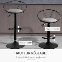 Juego de 2 Taburetes de Bar Muebles, Diseño Neo-retro Giratorio Ajustable con Reposapiés de Metal, Color Negro y Gris - details 4