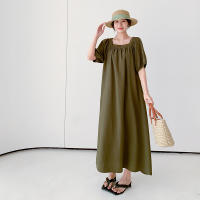 Vestido largo informal elegante para verano, novedad de 2024, vestido largo holgado de talla grande, holgado, adelgazante, de manga corta, falda acampanada a la moda - details 4