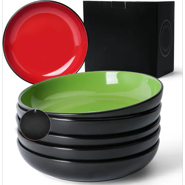 Juego de Platos Gruesos de 900ml 21x21x4,5cm Perfecto para Pasta/Ensalada Cerámica Multicolor - 1