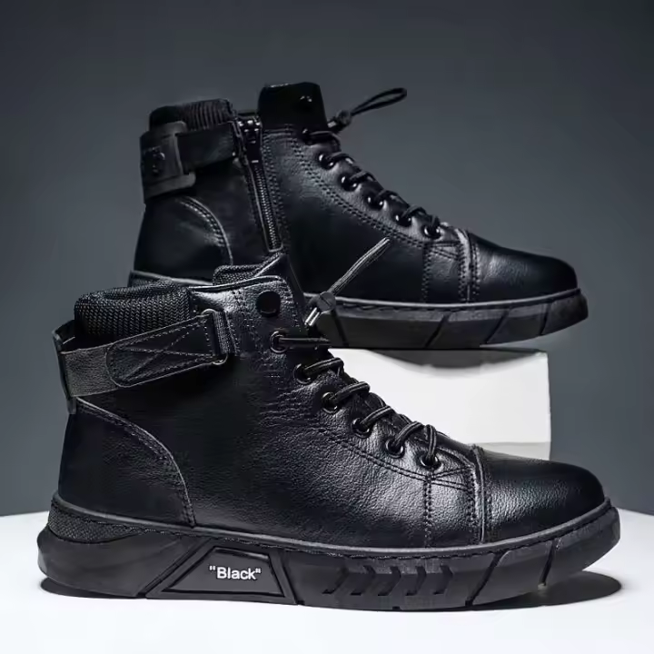 Botas de Cuero de Alta Calidad para Hombres Moda Motocicleta 2022 Botas de Trabajo Cómodas y Impermeables con Plataforma - 1