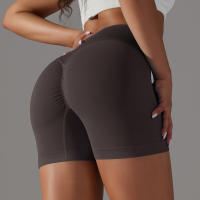 Hamidou pantalones cortos deportivos para mujer, Shorts de Yoga con cintura cruzada, gimnasio, entrenamiento, correr, cintura alta, realce de cadera, sin costuras, Fitness - details 21