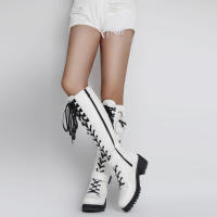 Botas de cuero con cremallera lateral para mujer, botines de tacón bajo a la moda, parte inferior gruesa con cordones, novedad de invierno de 2025 - details 24