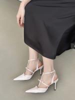 Sandalias Platas de Tacón Alto para Mujer Punta Afilada Francesa Diseño de Bolsa de lazo Viento de Cabeza Moda de Alta Noche - details 26