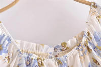 Vestido retro de manga corta con escote cuadrado para mujer con cordón en el pecho, minifalda floral de corte en A de cintura alta ajustada - details 4