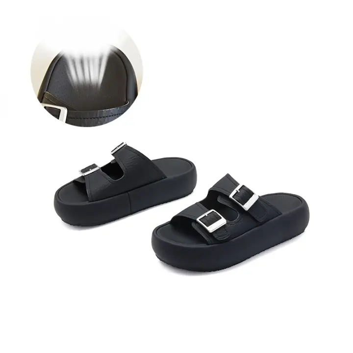 Zapatillas de plataforma nuevas sandalias de hebilla de cinturón retro de arrastre de una y media punta abierta de moda casual versátil - 1