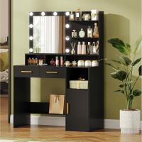 Mesa de Maquillaje con Espejo y LED Regulables Diseño de Cajón y Armario con 3 Escritorios y 4 Compartimentos Abiertos Blanco DT32503X - details 17
