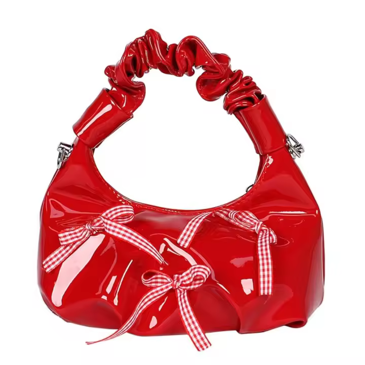 Bolsos de moda coreanos con lazo, bolsos de hombro plisados ​​de cuero Pu con nube, bolsos pequeños y dulces para mujer - 1