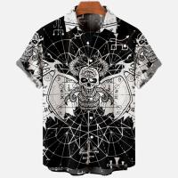 Camisa hawaiana de manga corta holgada y transpirable con estampado 3D de terror del diablo para hombre para el verano de 2022 - details 4