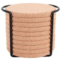 Round Cork Coasters for Drinks,with Metal Holder Storage Caddy,Reusable Saucers for Cold Drinks Wine Glasses Cup - details 0