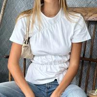 Camiseta elegante de verano Y2k para mujer, camisetas básicas de manga corta con cuello redondo arrugado, ropa de calle estética - details 11