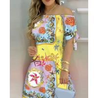 Vestido Estampado Sexy A La Moda Para Mujer, Vestido Acampanado De Manga Corta Con Hombros Descubiertos, Minivestidos Con Hombros Descubiertos Para Mujer - details 31