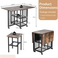 Comedor Expandible de 3 Piezas, Plegable con Hojas Abatibles con 2 Taburetes, Ruedas con Bloqueo, 2 Estantes de Almacenamiento de Malla, para Espacios Pequeños - details 3
