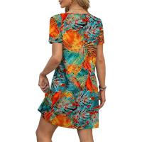 Vestido de verano de mujer de camisa de manga corta con estampado casual con cuello en V suelto - details 12