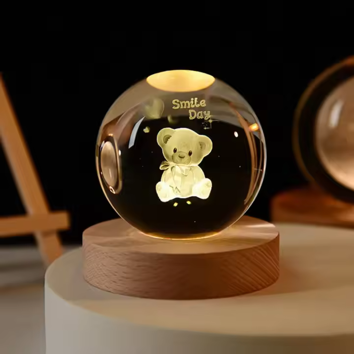 Luz nocturna LED USB, lámpara Galaxy Crystal Ball, lámpara 3D planeta luna, decoración del hogar - 1