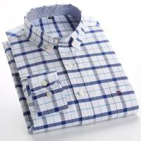 Camisa a cuadros con botones de manga larga 100% algodón para hombre, camisas Oxford a rayas a cuadros con un solo bolsillo en el pecho para trabajo, informales, de ajuste estándar - details 14